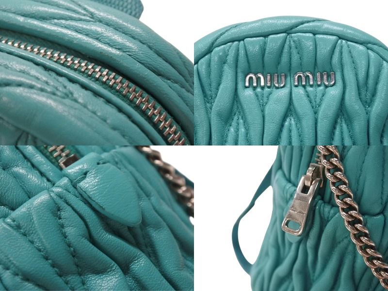 Miu Miu Micro Backpack Chain Shoulder Bag Matelasse Lambskin Turquoise Blue — view 4