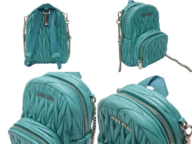 Miu Miu Micro Backpack Chain Shoulder Bag Matelasse Lambskin Turquoise Blue — view 3