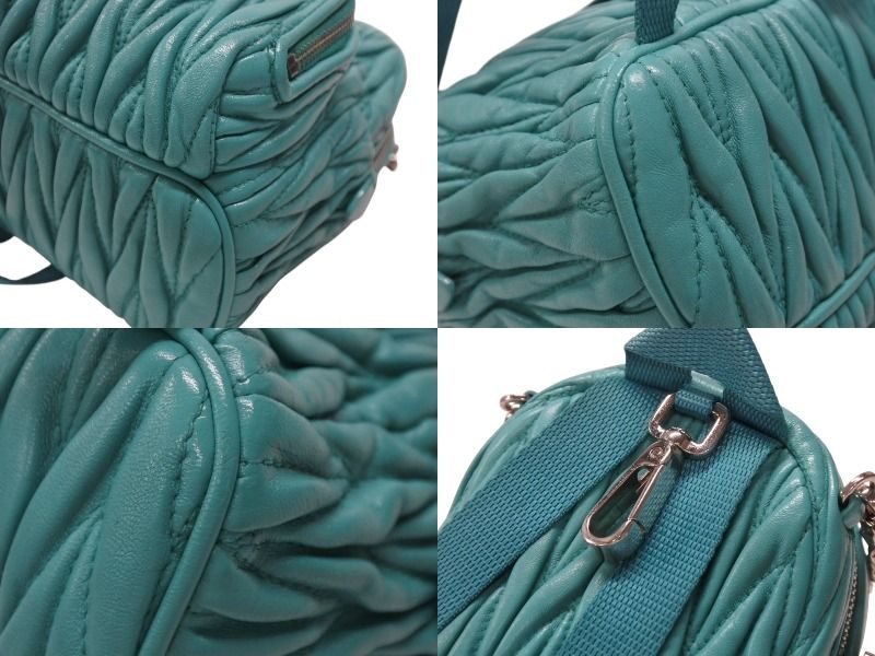 Miu Miu Micro Backpack Chain Shoulder Bag Matelasse Lambskin Turquoise Blue — view 6