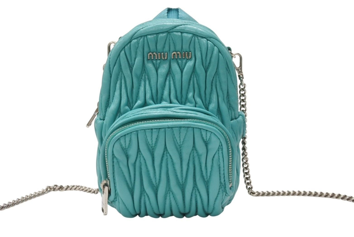 Miu Miu Micro Backpack Chain Shoulder Bag Matelasse Lambskin Turquoise Blue — view 2