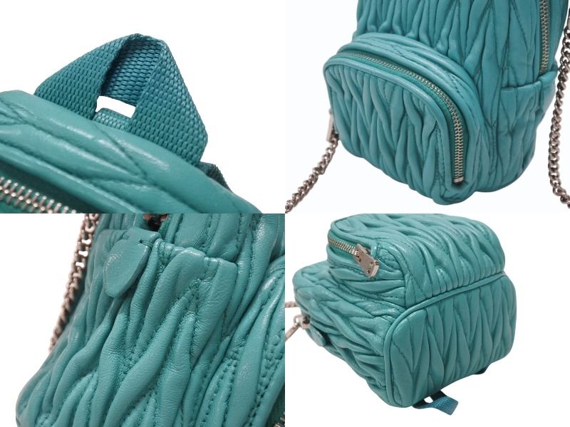 Miu Miu Micro Backpack Chain Shoulder Bag Matelasse Lambskin Turquoise Blue — view 5