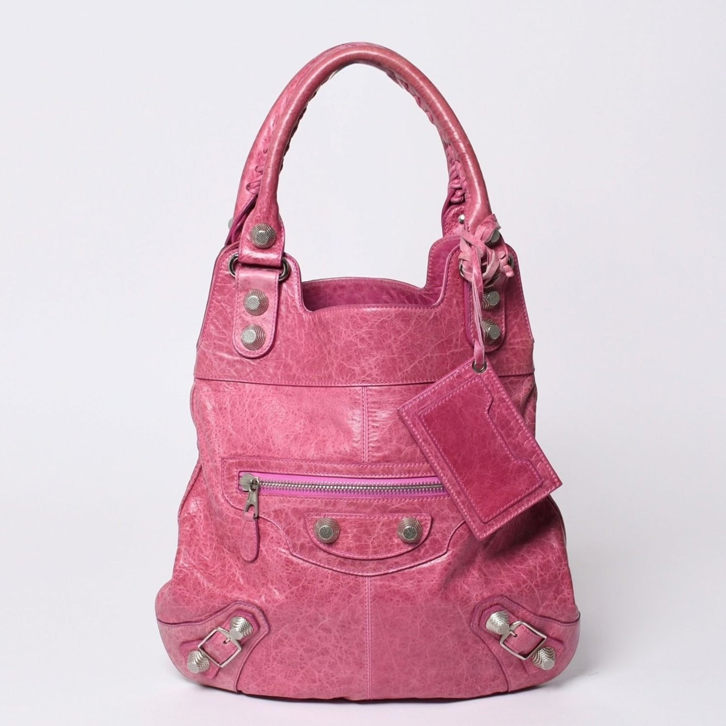 Balenciaga Giant Slim 2-Way Handbag Pink Leather Silver