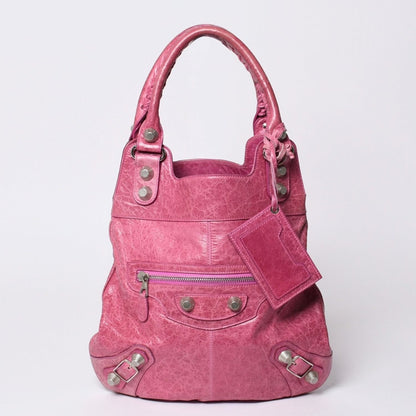Balenciaga Giant Slim 2-Way Handbag Pink Leather Silver