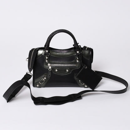 Balenciaga Giant Mini City 2-Way Shoulder Bag Black Silver