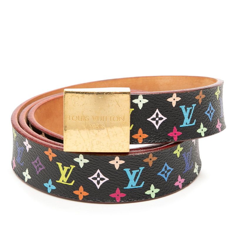 Louis Vuitton Monogram Multicolor Ceinture Carre Belt 90 36 Black Leather