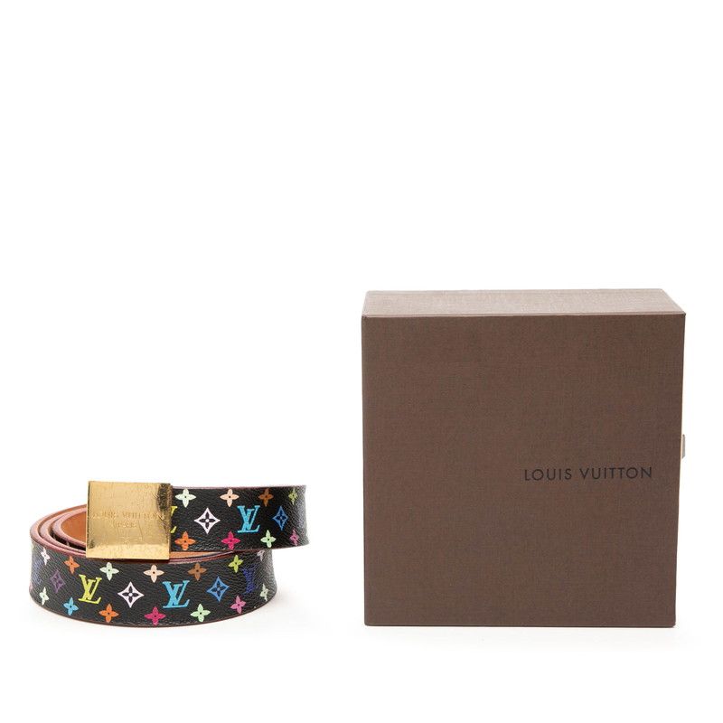 Louis Vuitton Monogram Multicolor Ceinture Carre Belt 90 36 Black Leather — view 8