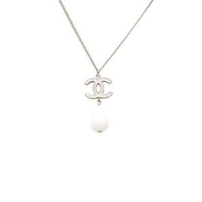 Chanel CC Logo Pendant Silver White Metal