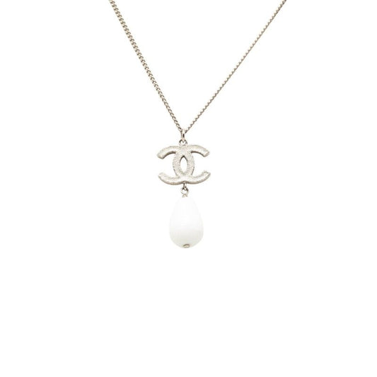 Chanel CC Logo Pendant Silver White Metal