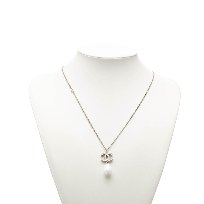 Chanel CC Logo Pendant Silver White Metal — view 5