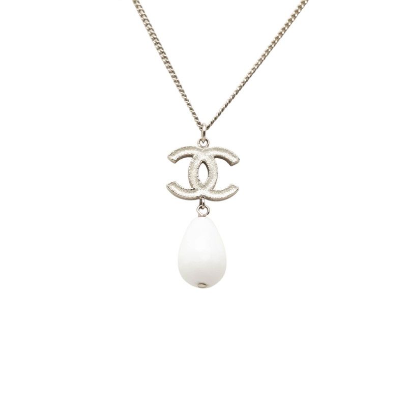 Chanel CC Logo Pendant Silver White Metal — view 2