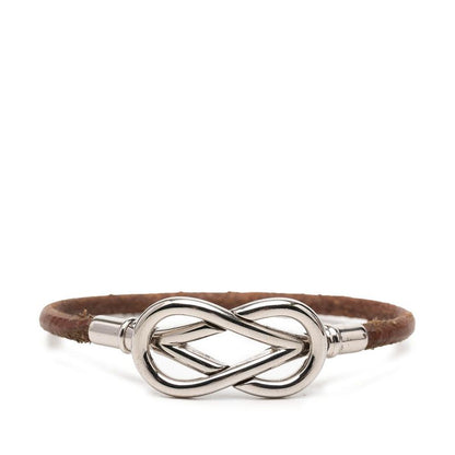 Hermes Atame Bracelet Brown Silver Metal Leather