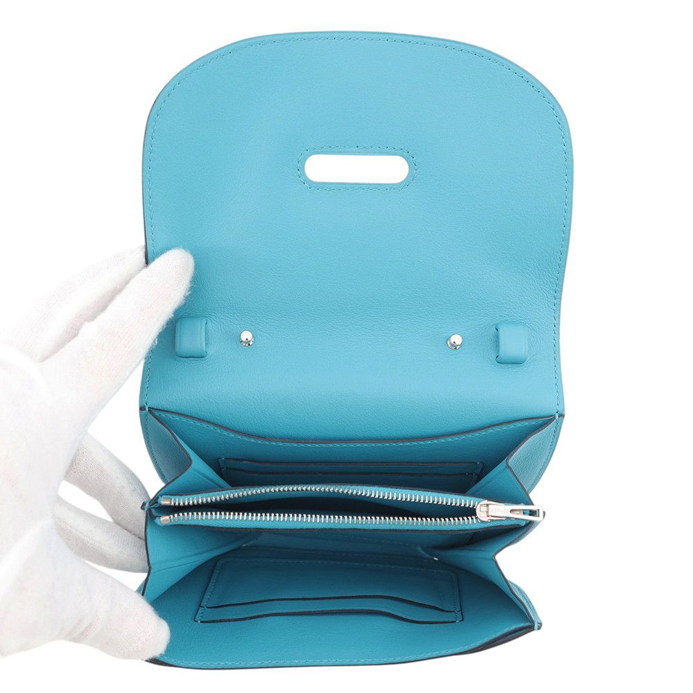 Hermes Shoulder Wallet Mini Convoyeur Turquoise Silver Swift — view 6