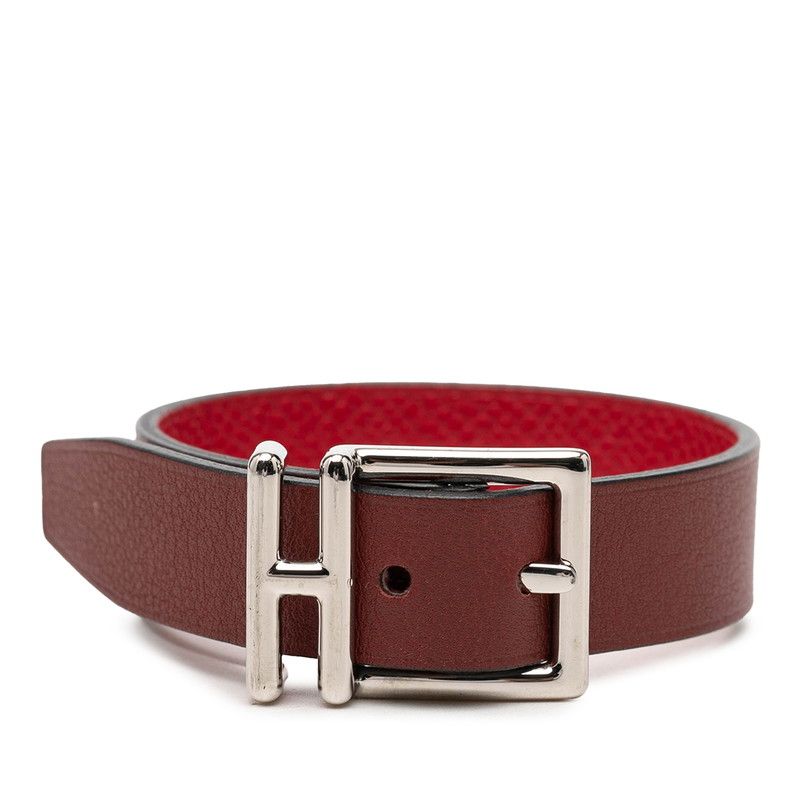 Hermes Nathan Reversible Bracelet Red Brown Leather