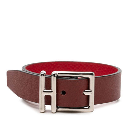 Hermes Nathan Reversible Bracelet Red Brown Leather