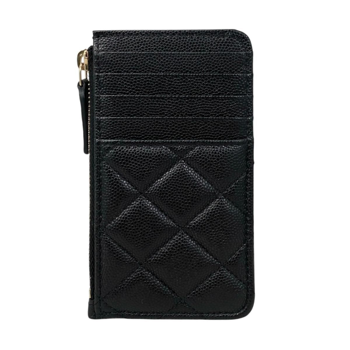 Chanel Card Case Coin Classic Zip Fragment Quilted Caviar Leather CC Logo Black — view 2