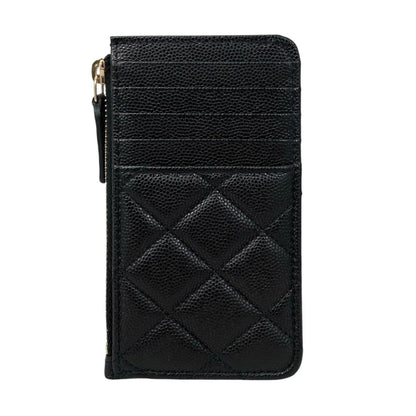 Chanel Card Case Coin Classic Zip Fragment Quilted Caviar Leather CC Logo Black — view 2