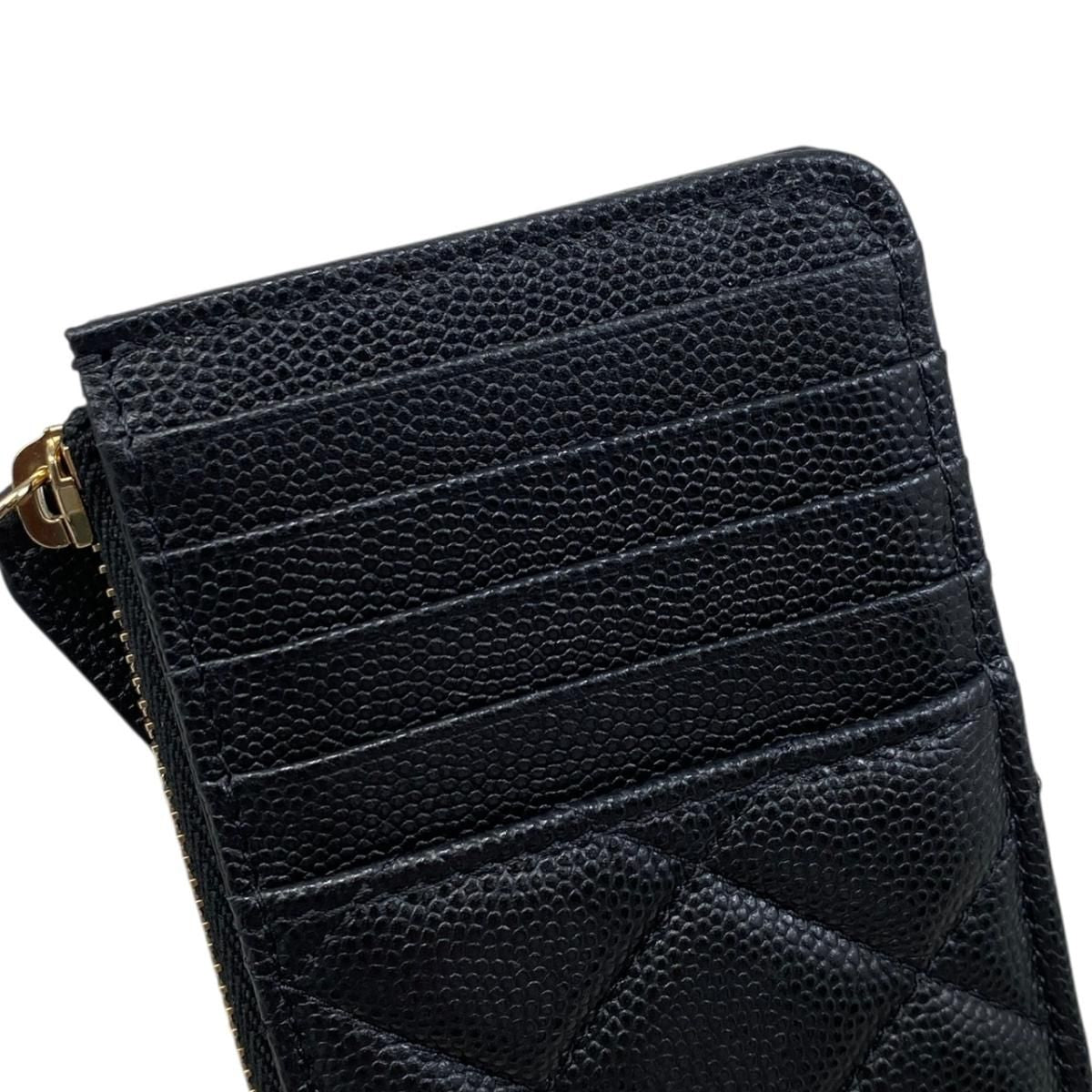 Chanel Card Case Coin Classic Zip Fragment Quilted Caviar Leather CC Logo Black — view 6