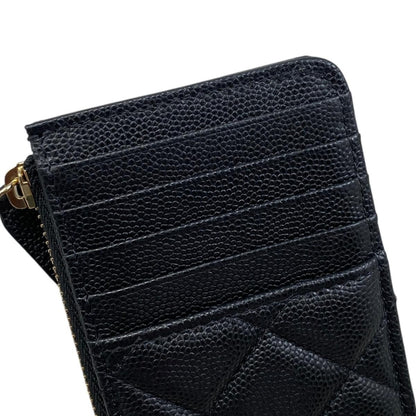 Chanel Card Case Coin Classic Zip Fragment Quilted Caviar Leather CC Logo Black — view 6