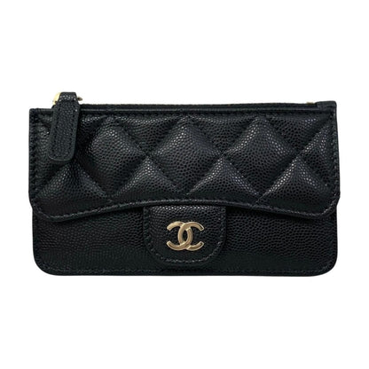 Chanel Card Case Coin Classic Zip Fragment Quilted Caviar Leather CC Logo Black