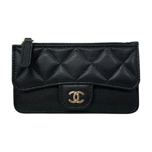 Chanel Card Case Coin Classic Zip Fragment Quilted Caviar Leather CC Logo Black