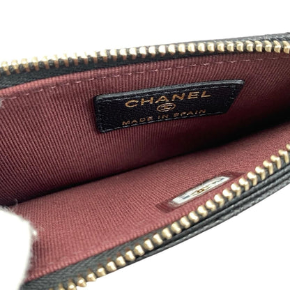 Chanel Card Case Coin Classic Zip Fragment Quilted Caviar Leather CC Logo Black — view 8