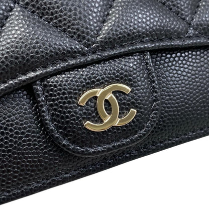 Chanel Card Case Coin Classic Zip Fragment Quilted Caviar Leather CC Logo Black — view 5