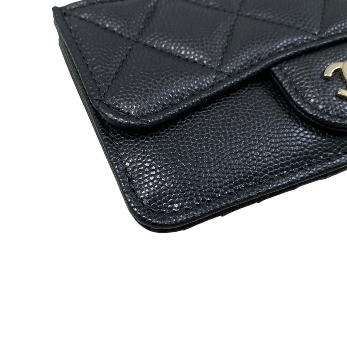 Chanel Card Case Coin Classic Zip Fragment Quilted Caviar Leather CC Logo Black — view 3