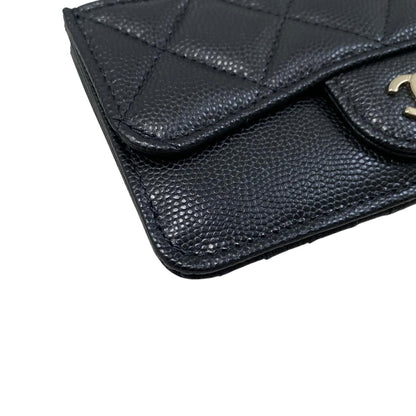 Chanel Card Case Coin Classic Zip Fragment Quilted Caviar Leather CC Logo Black — view 3