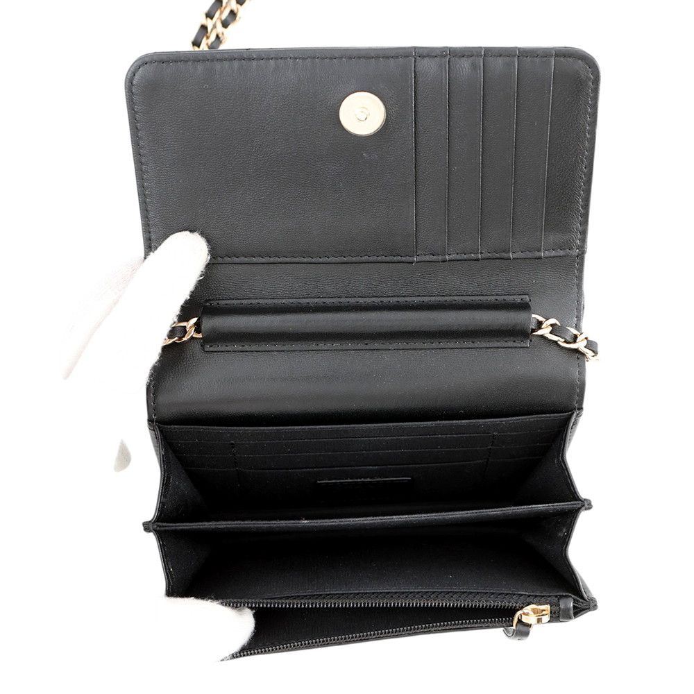 Chanel Chain Wallet Quilted Camellia Ribbon Lambskin Black — view 6