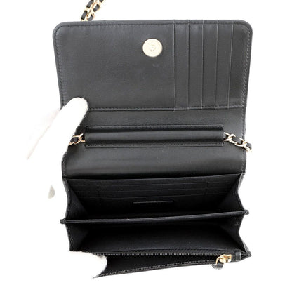 Chanel Chain Wallet Quilted Camellia Ribbon Lambskin Black — view 6