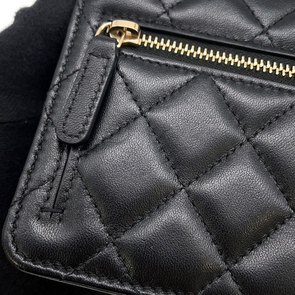 Chanel Chain Wallet Quilted Camellia Ribbon Lambskin Black — view 9