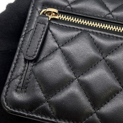 Chanel Chain Wallet Quilted Camellia Ribbon Lambskin Black — view 9