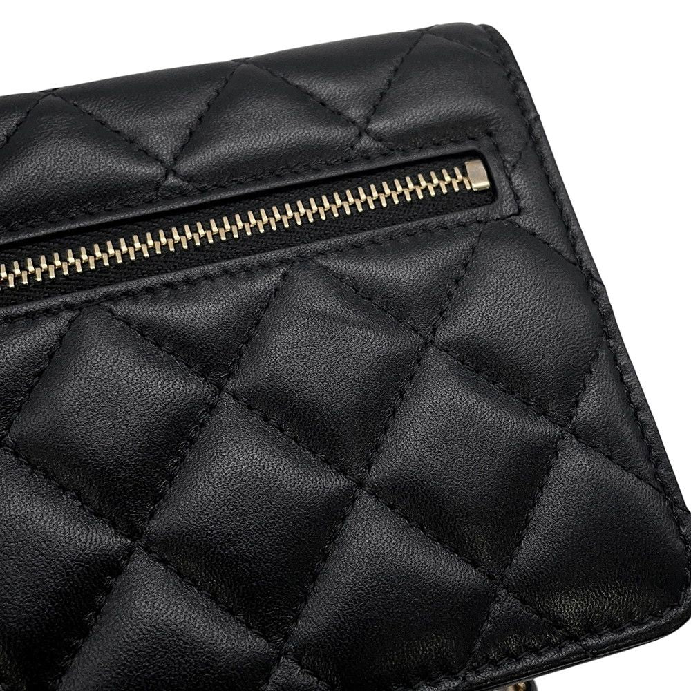Chanel Chain Wallet Quilted Camellia Ribbon Lambskin Black — view 7