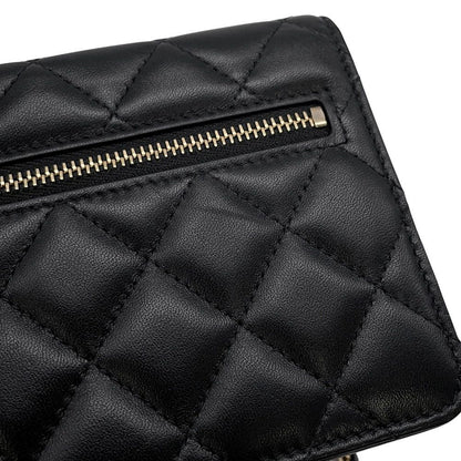 Chanel Chain Wallet Quilted Camellia Ribbon Lambskin Black — view 7