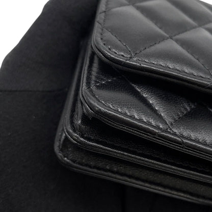 Chanel Chain Wallet Quilted Camellia Ribbon Lambskin Black — view 8