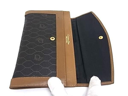 Dior Wallet Brown Leather Vintage Honeycomb Pattern Kiss Lock Bifold — view 3