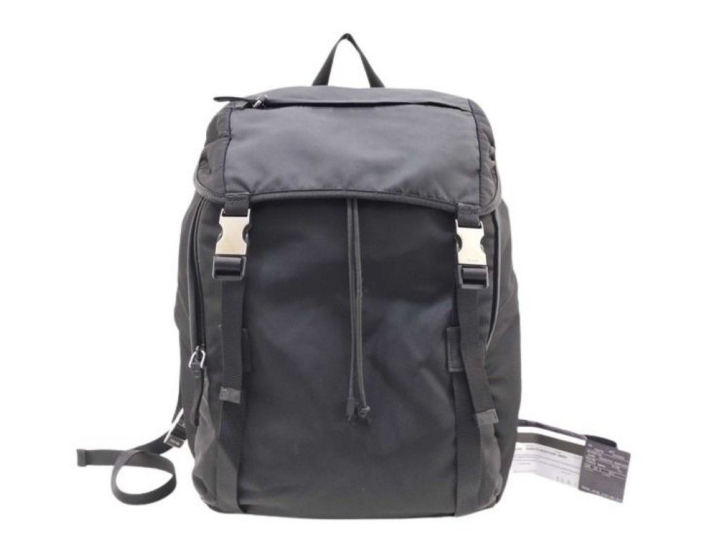 Prada Backpack Triangle Logo Black Nylon White Tag Silver