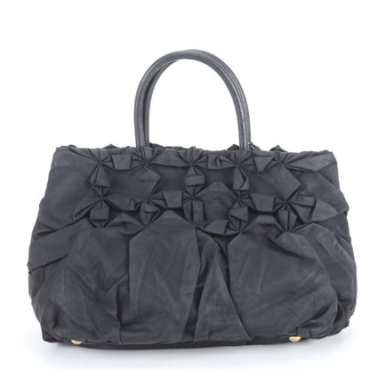 Prada Tessuto Nylon Gathered Triangle Logo Leather Tote Shoulder — view 3