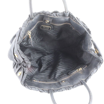 Prada Tessuto Nylon Gathered Triangle Logo Leather Tote Shoulder — view 7