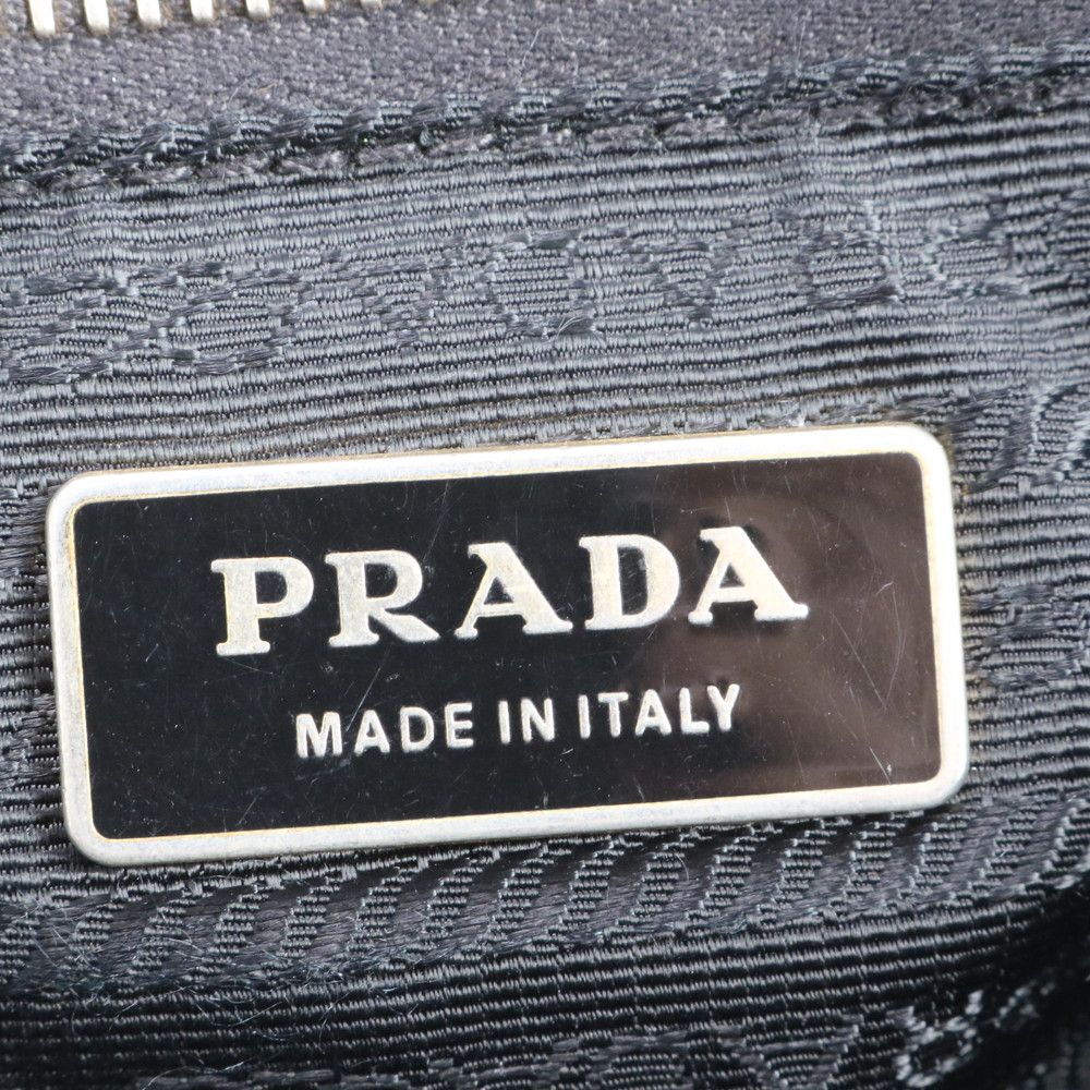 Prada Tessuto Nylon Gathered Triangle Logo Leather Tote Shoulder — view 8