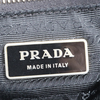 Prada Tessuto Nylon Gathered Triangle Logo Leather Tote Shoulder — view 8
