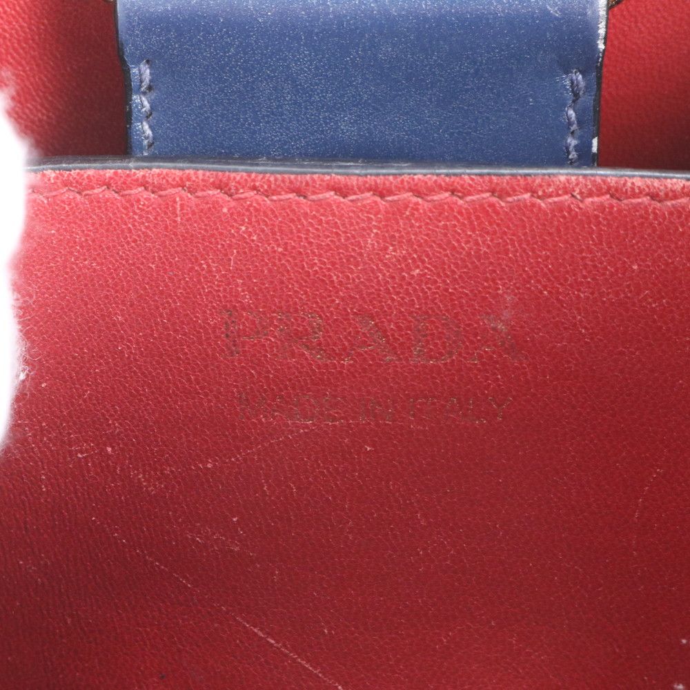Prada Saffiano Leather Triangle Logo Blue Handbag Tote — view 9