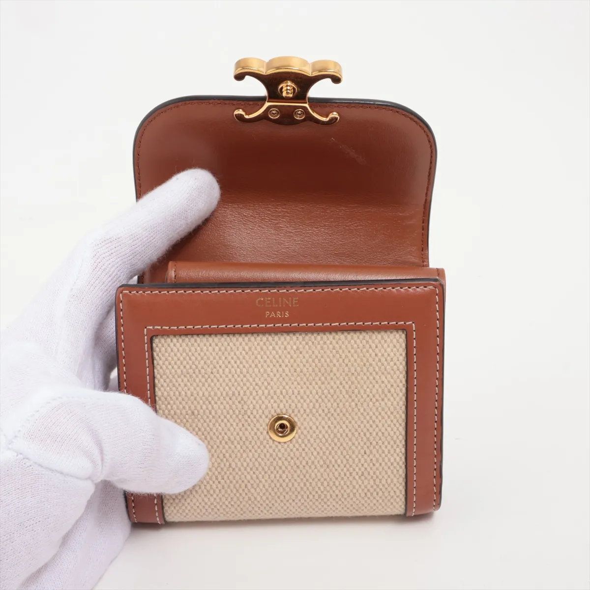 Celine Triomphe Small Flap Wallet Leather Trifold Compact — view 3