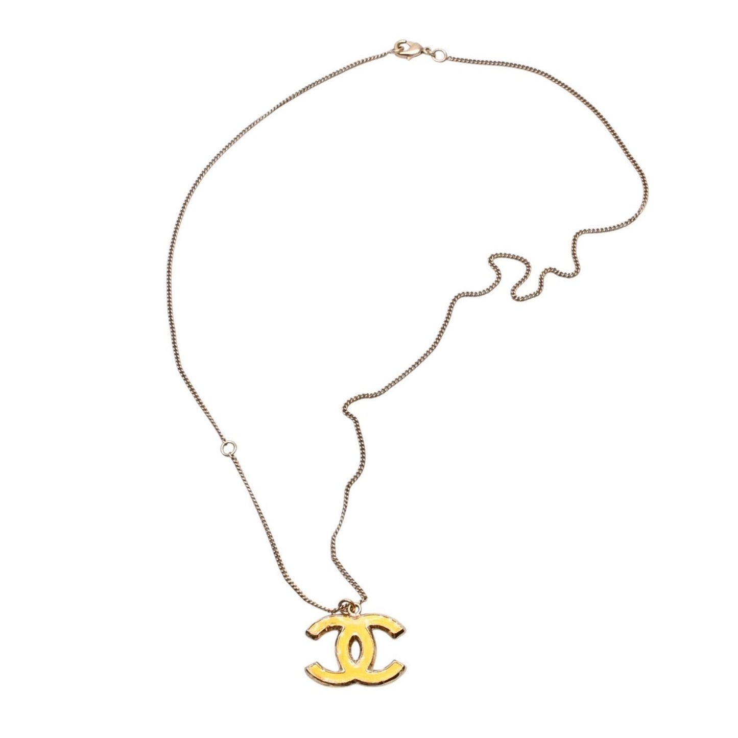 Chanel Necklace CC Logo Orange Double Face Gold