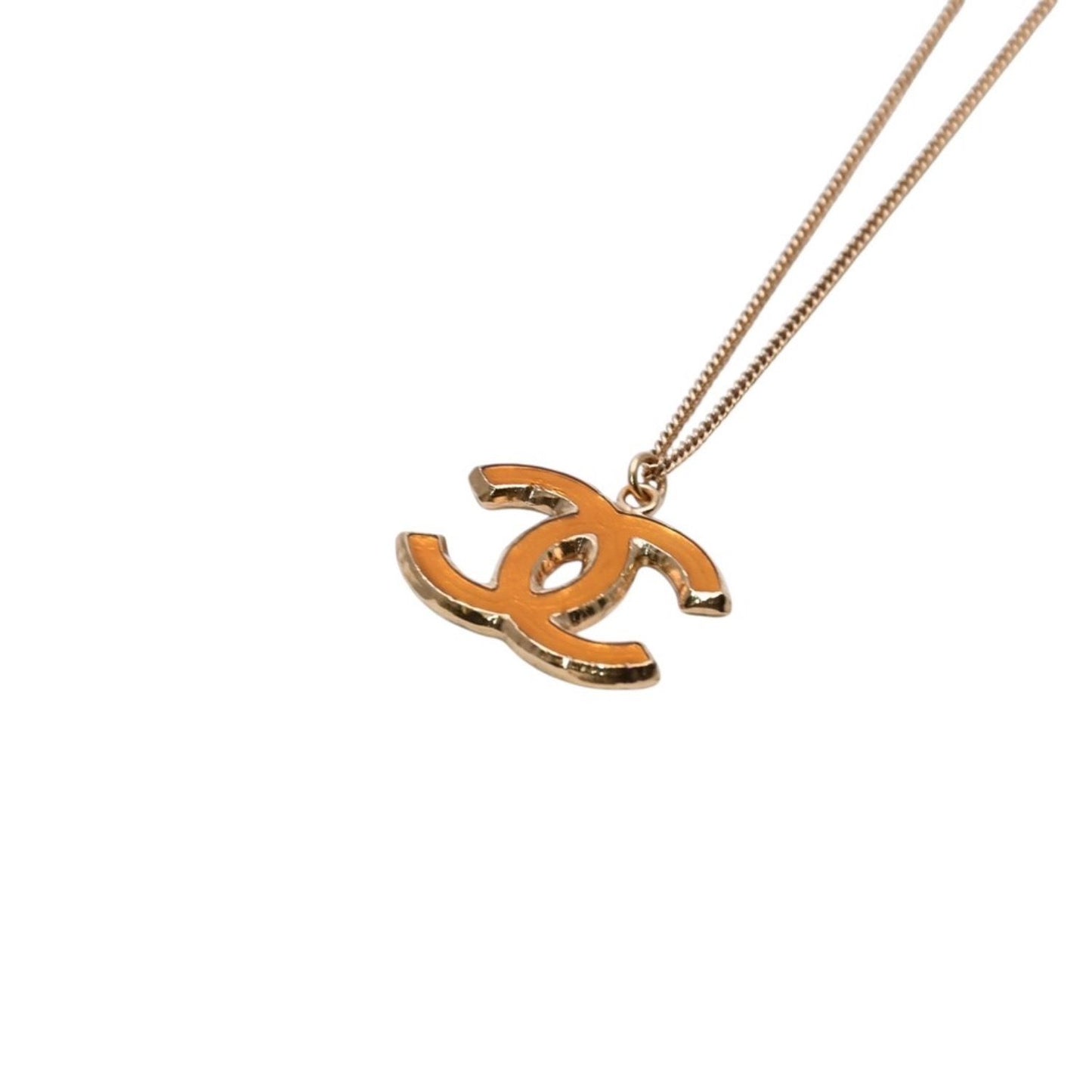 Chanel Necklace CC Logo Orange Double Face Gold — view 3
