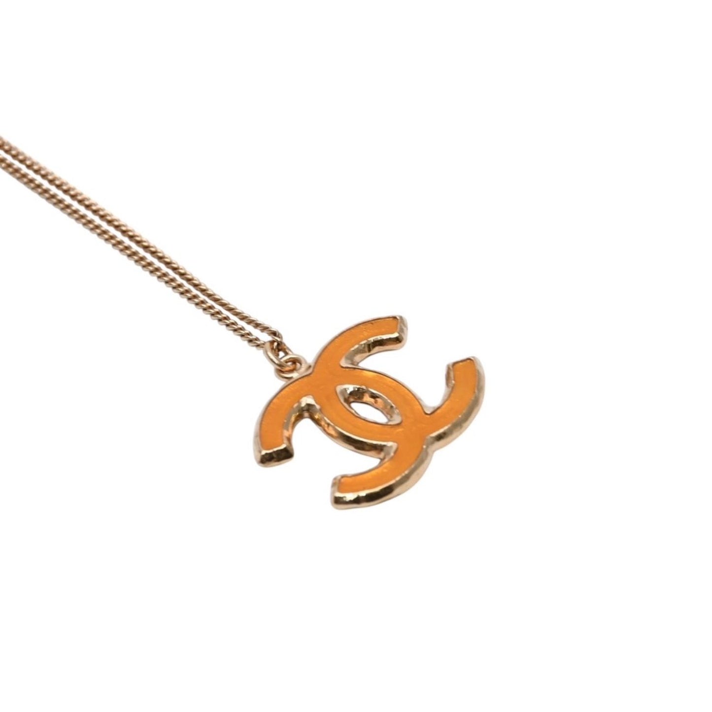 Chanel Necklace CC Logo Orange Double Face Gold — view 5