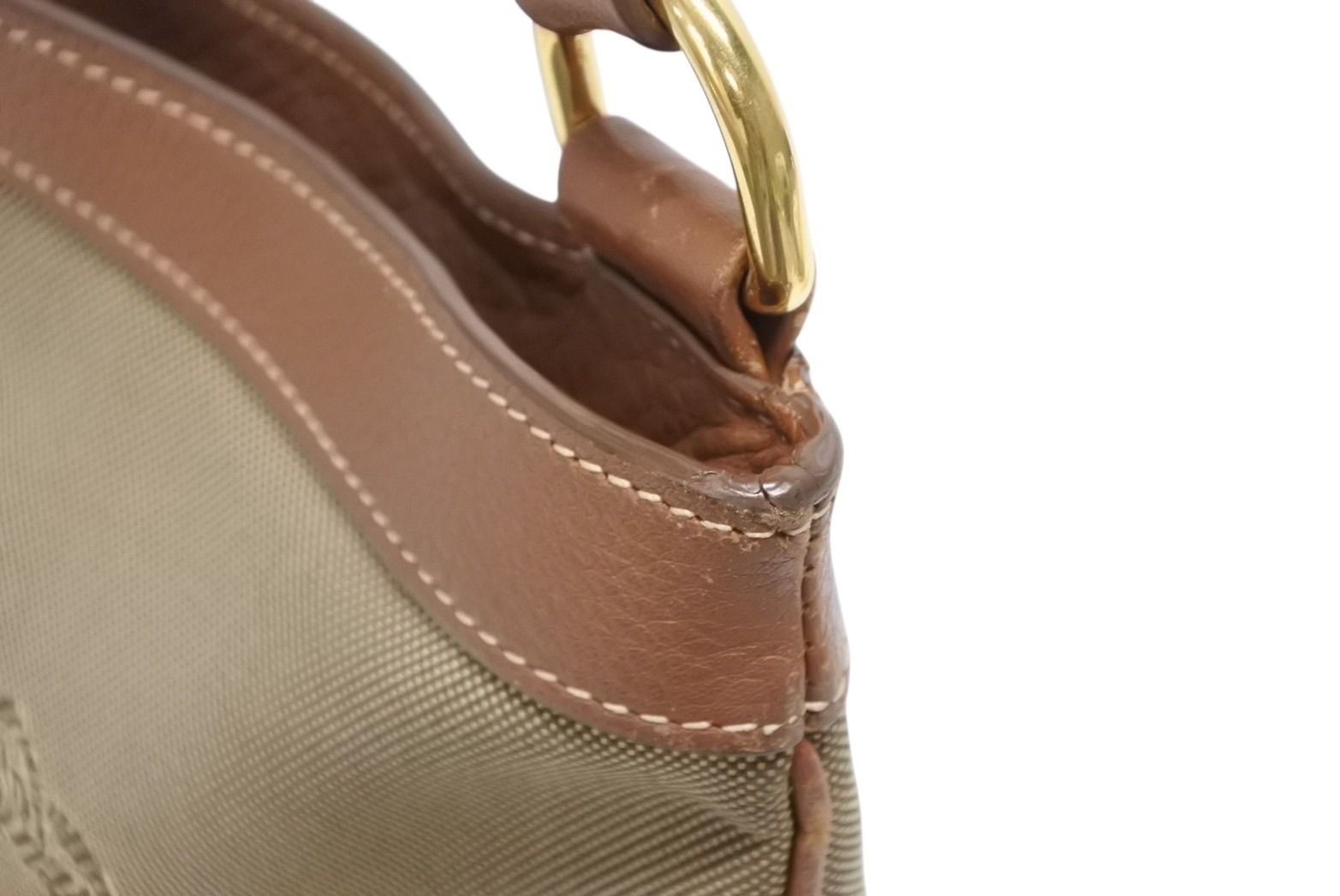 Prada Logo Jacquard Shoulder Bag Beige Brown Cotton Canvas Gold — view 4