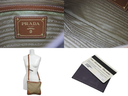 Prada Logo Jacquard Shoulder Bag Beige Brown Cotton Canvas Gold — view 8