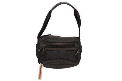 Prada Sports Handbag Brown Nylon Leather Silver