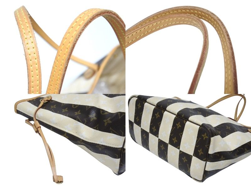 Louis Vuitton Tote Bag Rayures Neverfull MM Brown Monogram Canvas Leather — view 6